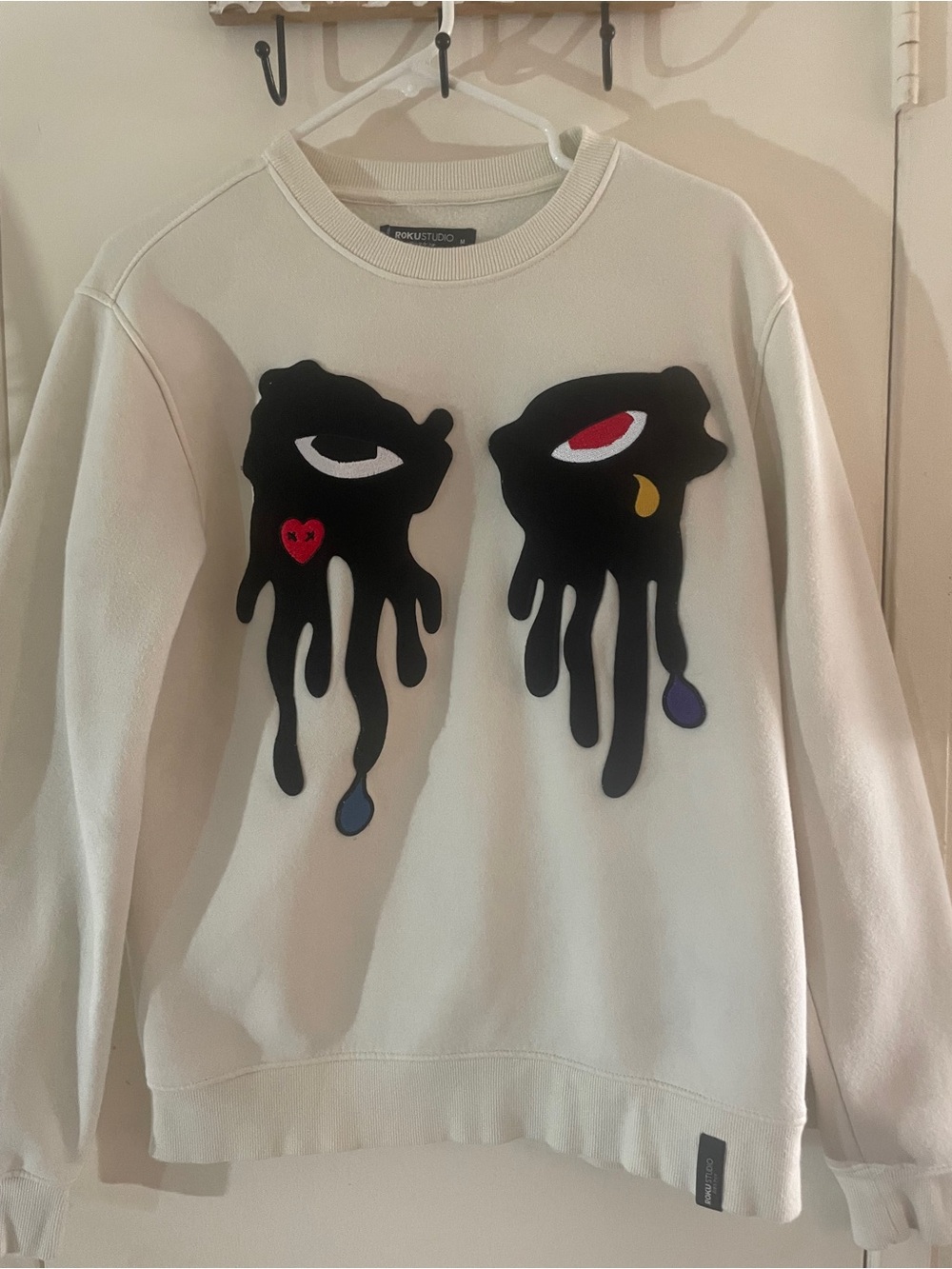 ROKU STUDIO Melting Eyes Embroidered Sweatshirt M Y2K Streetwear - Picture 4 of 10